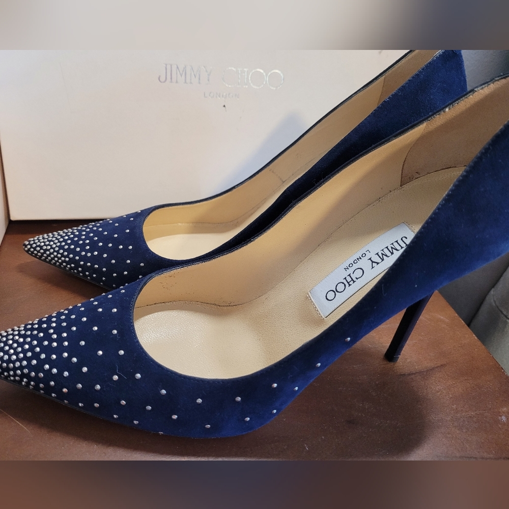 Navy suede pointy toe pumps